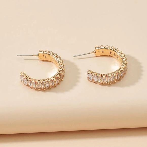 Cubic Zirconia 14k Gold Hoops - Picture 3 of 4